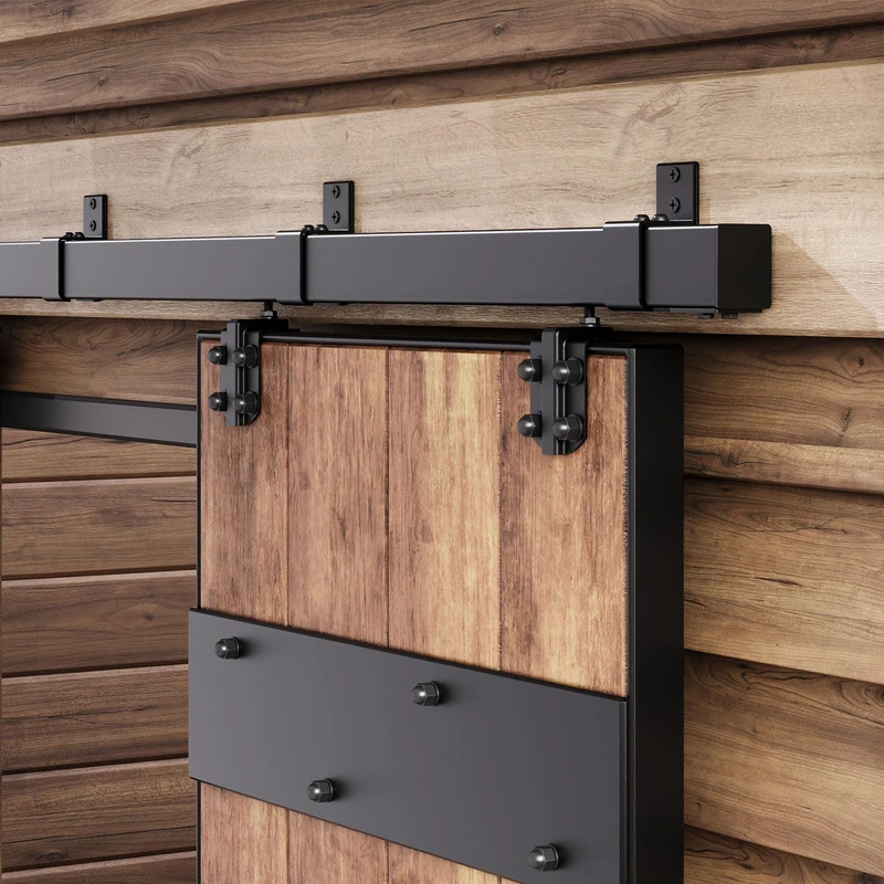 Easelife 5FT Heavy Duty Box Rail Exterior Sliding Barn Door Hardware Kit, 450lb Capacity, Black Weather-Resistant Steel, Wall Mount System for Outdoor Use, Fit Single Door Width Up to 30in