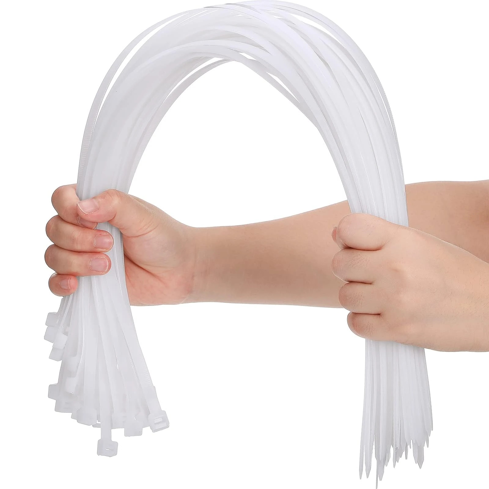 Long Cable Ties White, 450mm x 5.5mm 200 Pack Nylon Zip Ties, Self-Locking Plastic Tie Wraps Heavy Duty for Home, Office, Garden and DIY