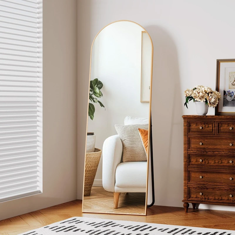 Clevich Arched Full Length Mirror, 150x50cm Free Standing Floor/wall Mirror with Aluminium Frame for Bedroom, Living Room & Hallway