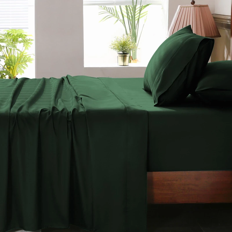 Overket Extra Deep Pocket King Sheets 18-24 Inch 100% Egyptian Cotton 1000 Thread Count Sateen Weave Soft Breathable 4 Pieces（King，Forest Green）