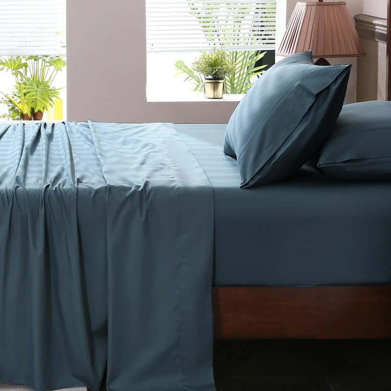Overket Extra Deep Pocket King Sheets 18-24 Inch 100% Egyptian Cotton 1000 Thread Count Sateen Weave Soft Breathable 4 Pieces（King，Lake Blue）