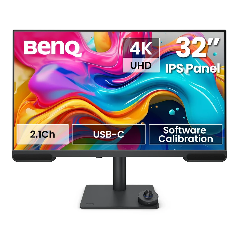 BenQ PV3200U 32” 4K UHD Monitor for Video Editing, 95% DCI-P3, 100% Rec.709/sRGB, 2.1ch Speakers, 65W USB-C, Mac Compatible, Factory-Calibrated, Software Calibration, Ergonomic Stand