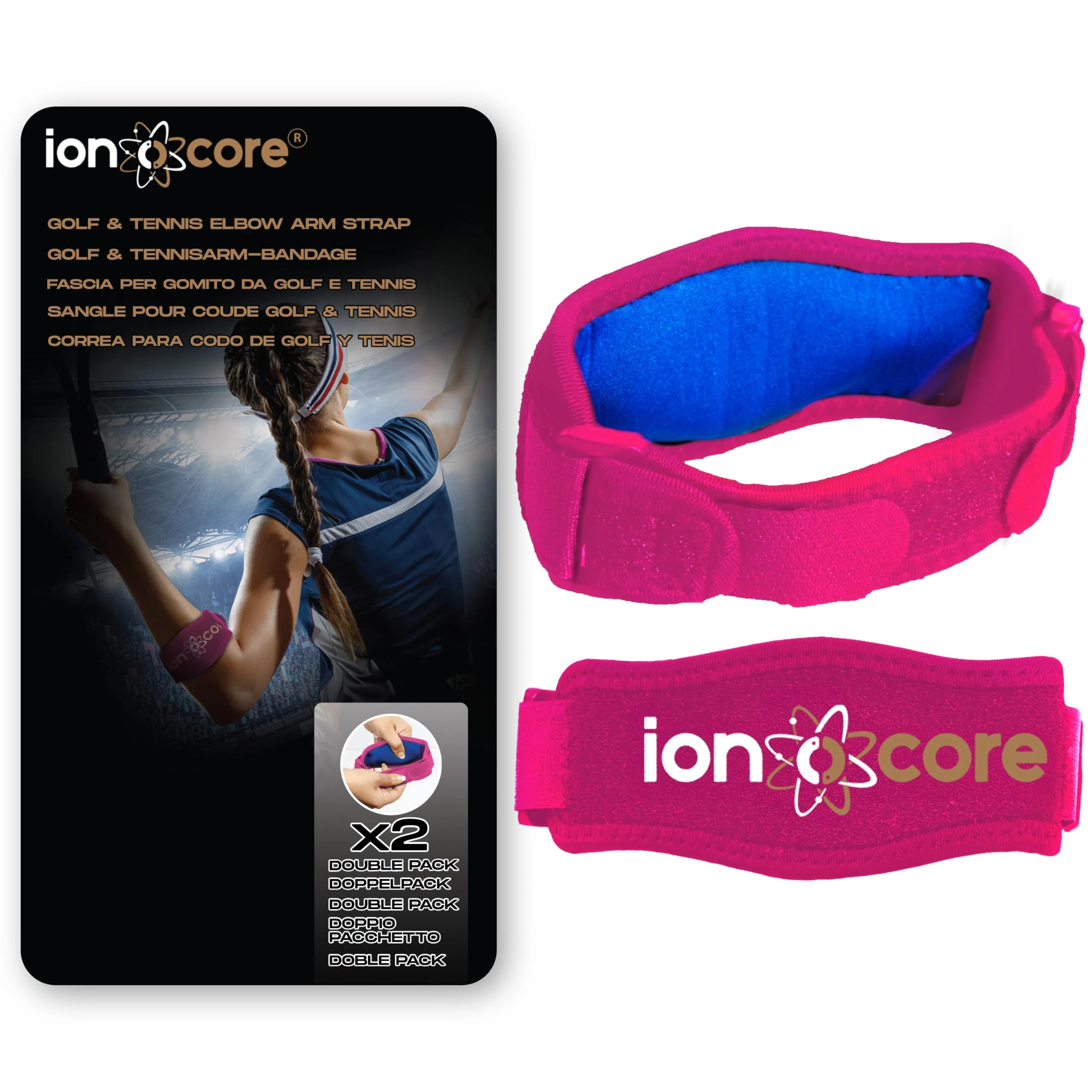 ionocore Tennis Elbow Support Strap - Golfers Elbow Support for Men & Women - for Rapid Pain Relief & Recovery - Elbow Brace with EVA Compression Pad & Adjustable Tennis Elbow Supports