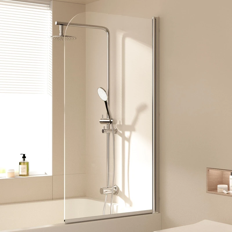 EMKE Bath Shower Screen for Bathtub 70 x 140 cm, Bath Attachment Foldable Shower Screen for Bathtub Folding Wall 6 mm Safety Glass Shower Enclosure Bath