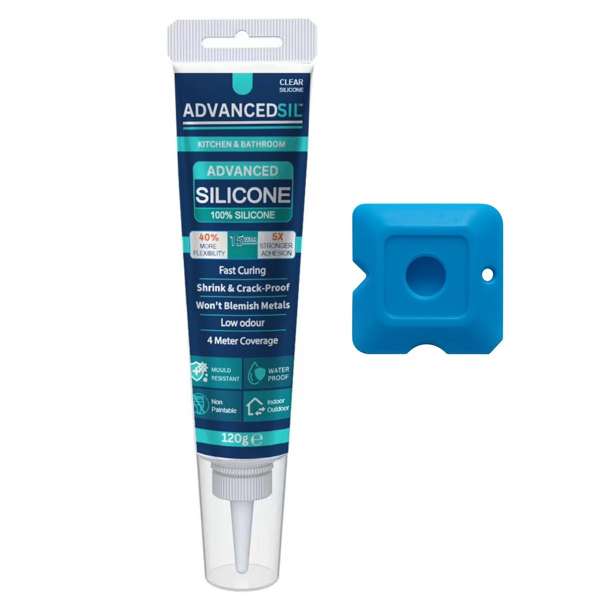 Silicone Sealant | Clear Silicone Sealant with Finishing Tool For a Smooth & Professional Finish | Waterproof & Anti-Mould Protection