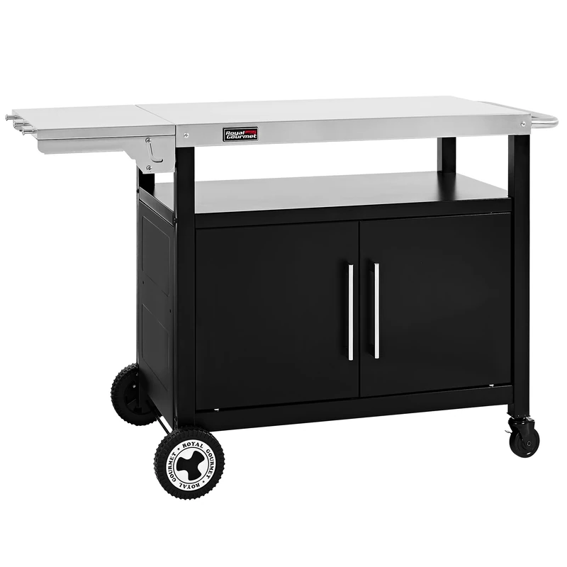 Royal Gourmet Barbecue Trolley with Cabinet Door, Outdoor Trolley for Plancha with Stainless Steel Table Top 85 x 50 cm and Folding Side Table 30 x 50 cm, for Kitchen and Garden