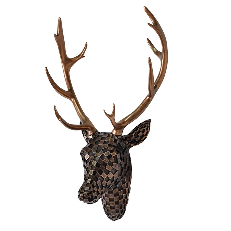 GIGICICI Animal Heads Wall Decor, Faux Deer Moun, Resin Animal Head Wall Sculptures Decor Hanging Decoration for Living Room Bedroom Kitchen Gift, Brown
