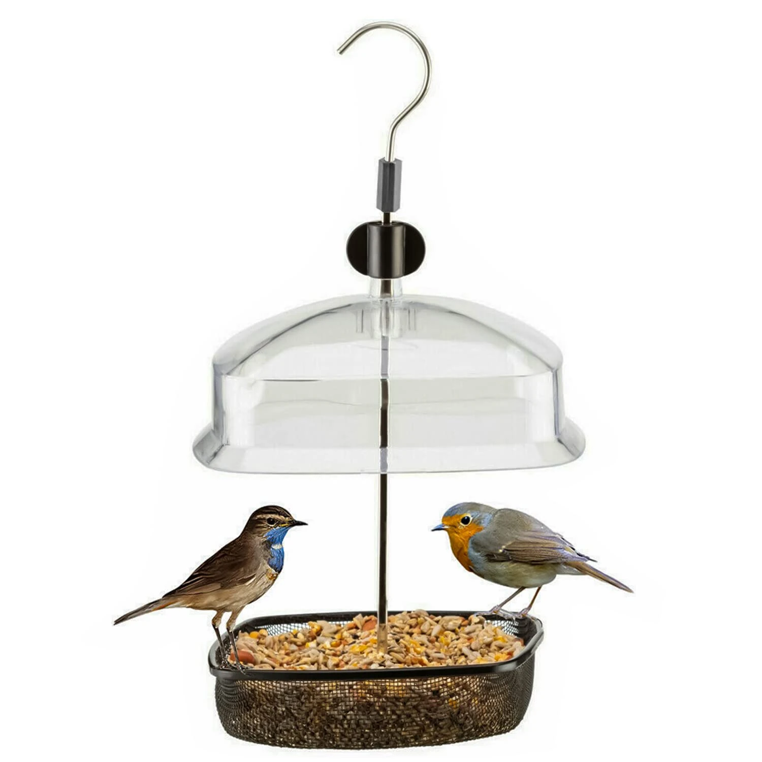 Crystals Hanging Wild Bird Seed Feeder with Adjustable Clear Glass Baffle – Weatherproof Feeding Station for Small Garden Birds – Durable Outdoor Feeder for Seeds, Nuts & Mealworms