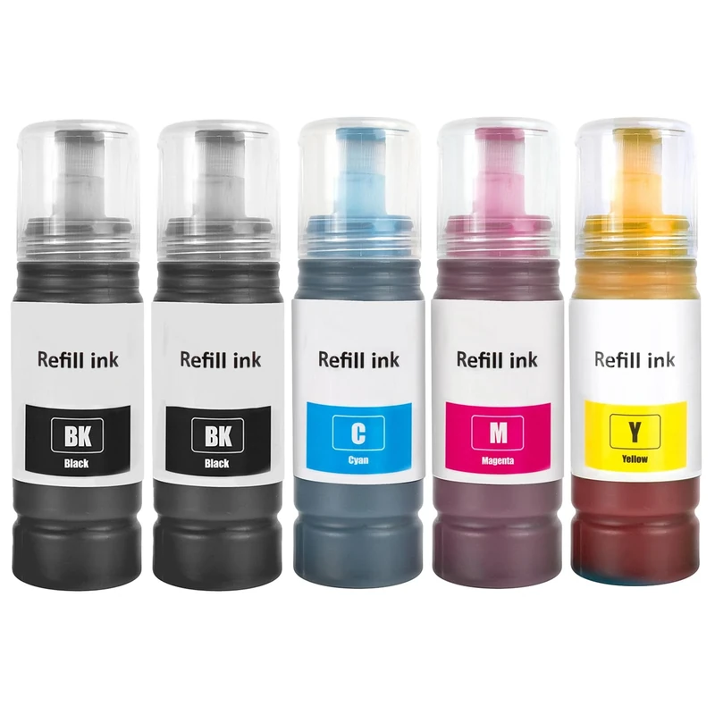 SHUOLEI Ink Bottle Compatible with Ink Multipack for ET-1810 ET-2814 ET-2820 ET-2726 ET-2810 ET-2811 ET-2812 ET-2815 ET-2821 ET-2825 ET-2826 ET-4800 (5 Pack 2BK/C/M/Y)