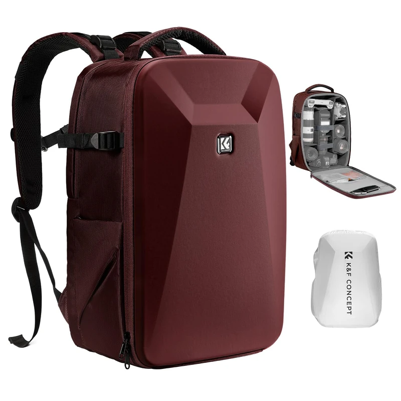 K&F CONCEPT Camera Backpack,Hardshell DSLR Photography Camera Bag with 15-15.6 Inch Laptop Compartment Waterproof Camera Case Compatible for Canon/Nikon/Sony/DJI Mavic Drone (Red) - Image 1
