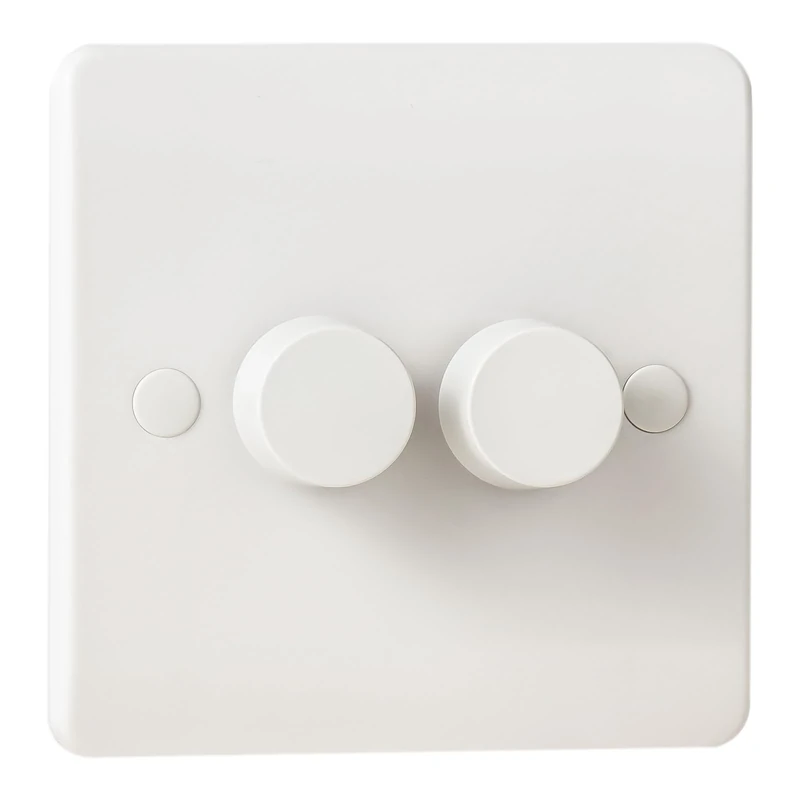 Double Led Dimmer Light Switch, Trailing Edge White Light switch for Dimmeable LED/Halogen Lights, Rotary Push On/Off, 2 Gang 1 Way, 3-150W