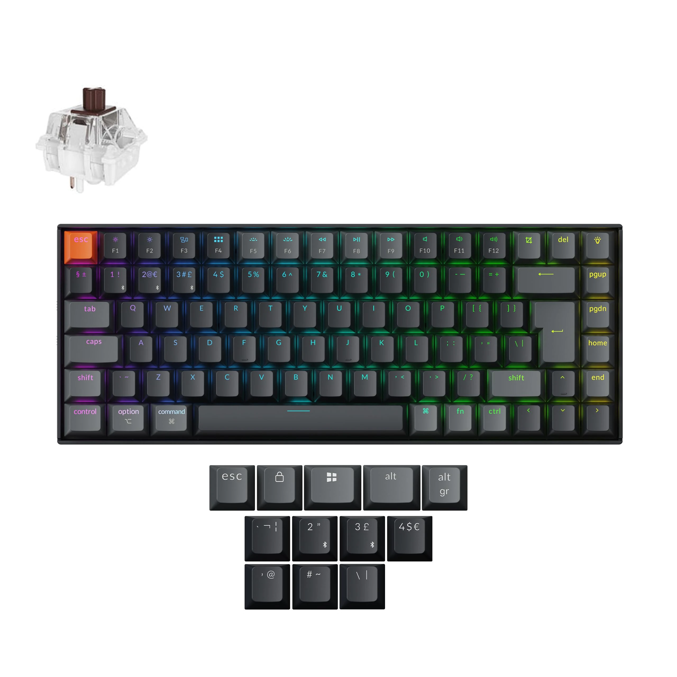 Keychron K2 QMK Custom Wireless Bluetooth/Wired Mechanical Keyboard, Programmable Macro, RGB Backlight with Hot-swappable Super Brown Switch for Mac/Windows/Linux(Version 3) - UK Layout