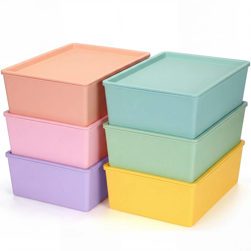 Menkxi 6 Pcs Large Plastic Storage Bins with Lids 14.4 x 10.4 x 5.1 Inch Stackable Storage Containers Decorative Cubby Organizer for Clothes Shelves Garage Closet Office (Mixed)