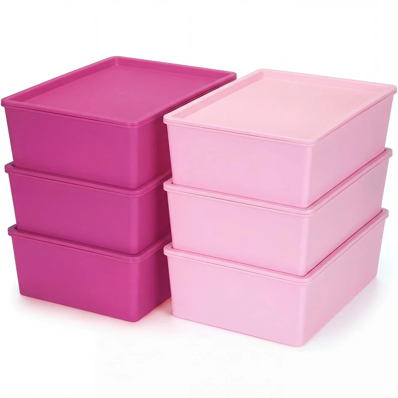 Menkxi 6 Pcs Large Plastic Storage Bins with Lids 14.4 x 10.4 x 5.1 Inch Stackable Storage Containers Durable Box Baskets for Organizing Shelves Playroom Classroom Office(Dark Pink, Light Pink)