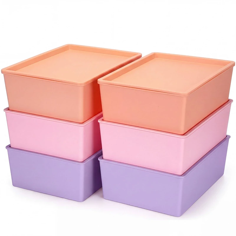 Menkxi 6 Pcs Large Plastic Storage Bins with Lids 14.4 x 10.4 x 5.1 Inch Stackable Storage Containers Decorative Cubby Organizer for Clothes Shelves Garage Closet Office (Pastel)