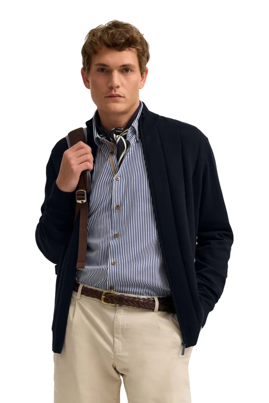 bugatti Men's Cardigan 7600-15511E Regular Fit Cotton, 390-navy, M