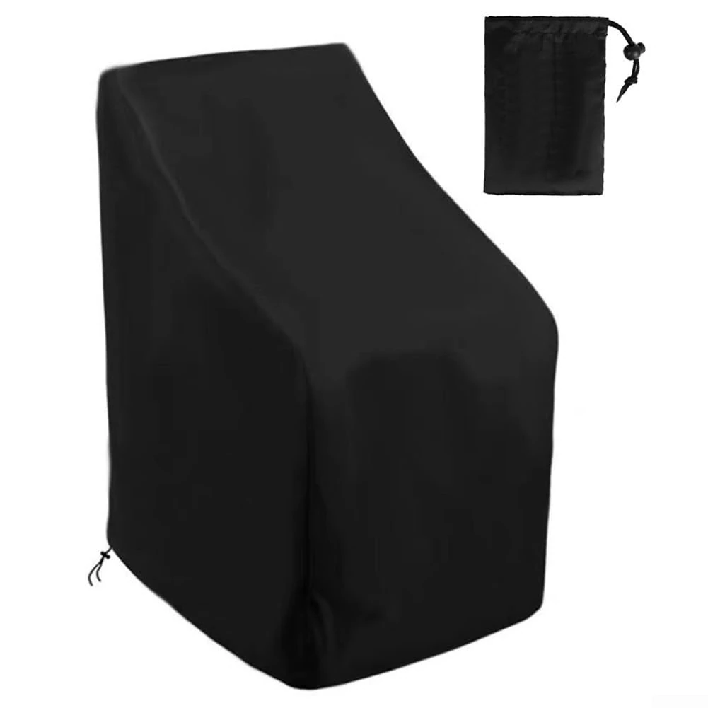 Garden Chair Covers Waterproof Heavy Duty 210D Oxford Fabric Outdoor Chair Covers Stackable Patio Chair Cover with Drawstring for Garden Lawn Stacking Chairs Armchair, Black(65CM+storage bags)
