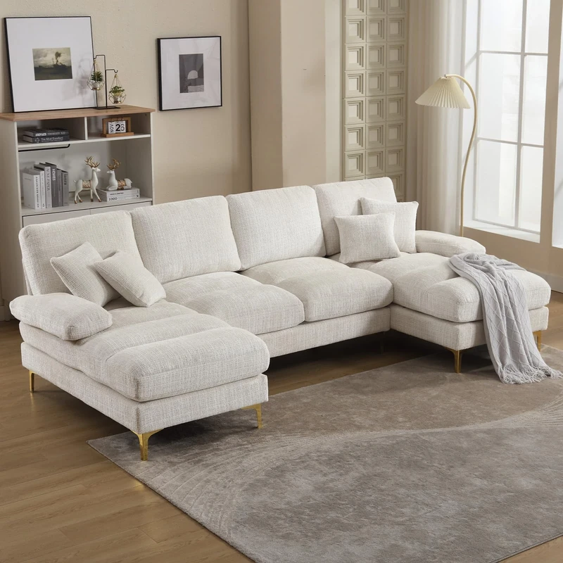 QQU 107" Chenille U-Shaped Corner Sofa - 5-6 Seater with Chaise