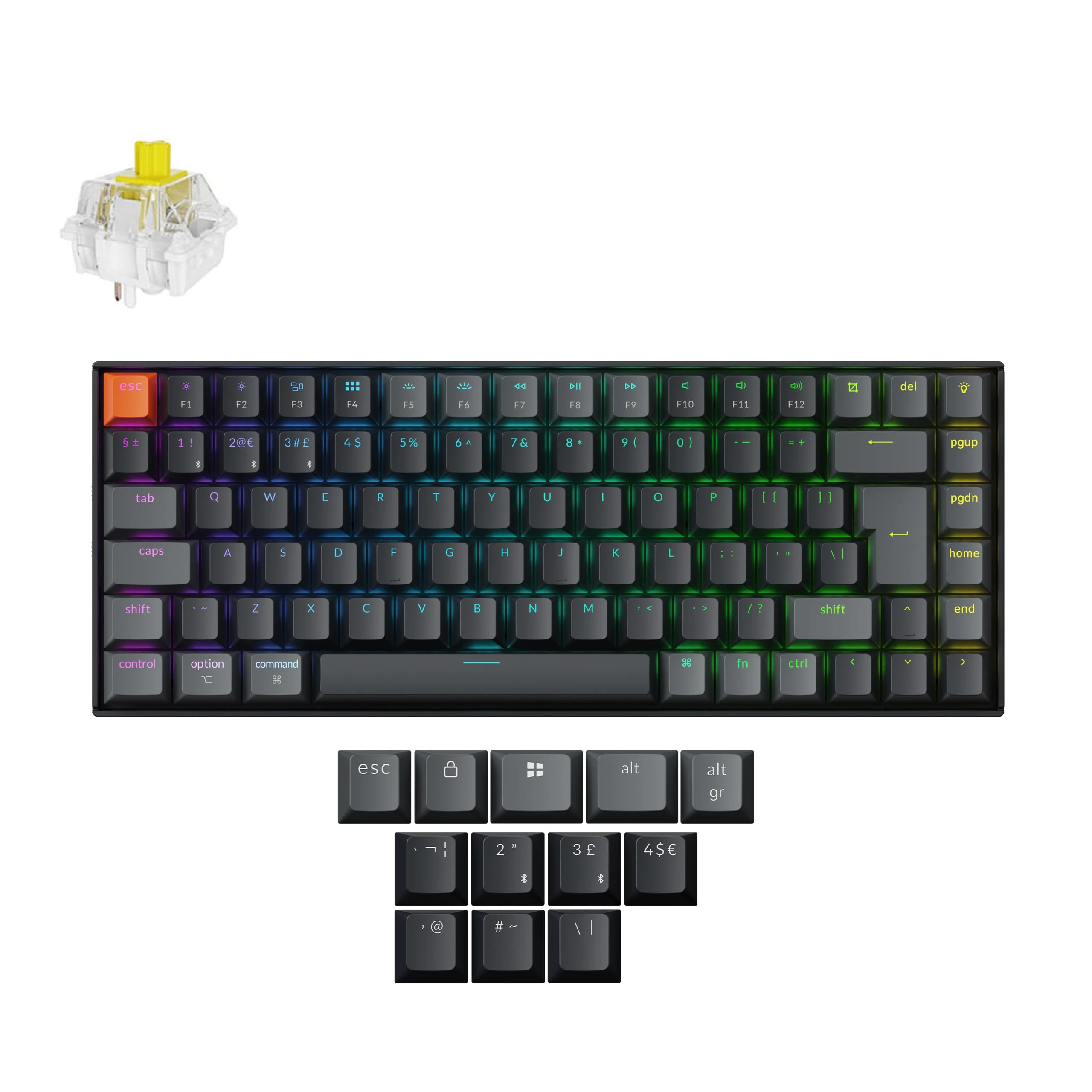Keychron K2 QMK Custom Wireless Bluetooth/Wired Mechanical Keyboard, Programmable Macro, RGB Backlight with Hot-swappable Super Banana Switch for Mac/Windows/Linux(Version 3) - UK Layout
