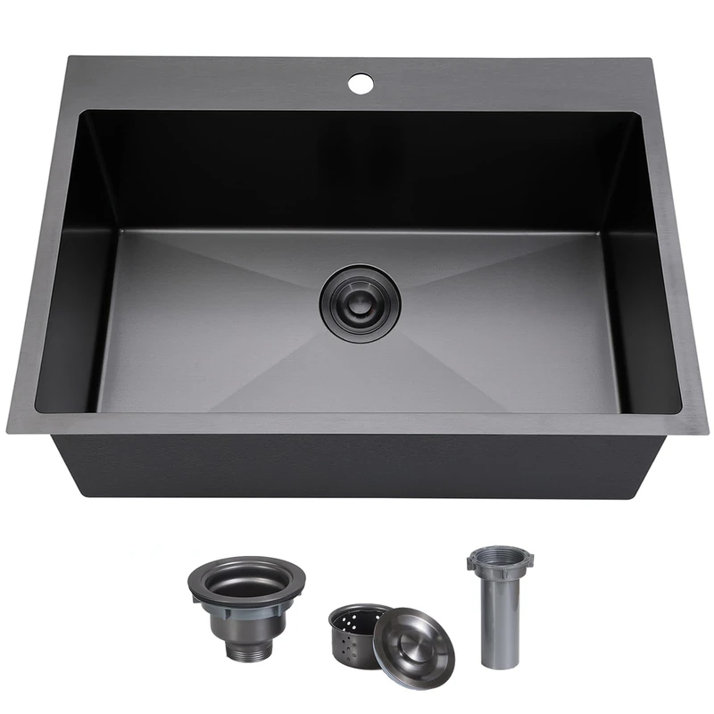 SHACO 28 Inch Drop in Black Kitchen Sink, Gunmetal Black Top Mount Stainless Steel 9 Inch Deep Single Bowl Laundry Utility Wet Prep Sink