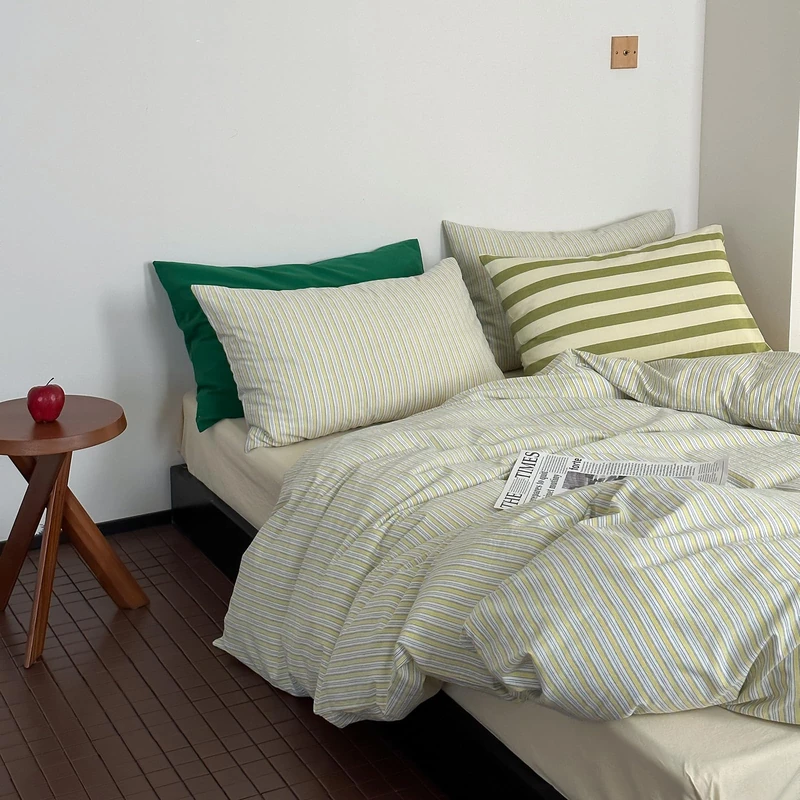 mixinni Vintage Geometric Striped Duvet Cover Set - 3 Piece 100% Washed Cotton Twin XL Size Bedding Set with Matching Pillowcases | Mid-Century Modern Design | Ultra Soft & Breathable-Twin XL Size