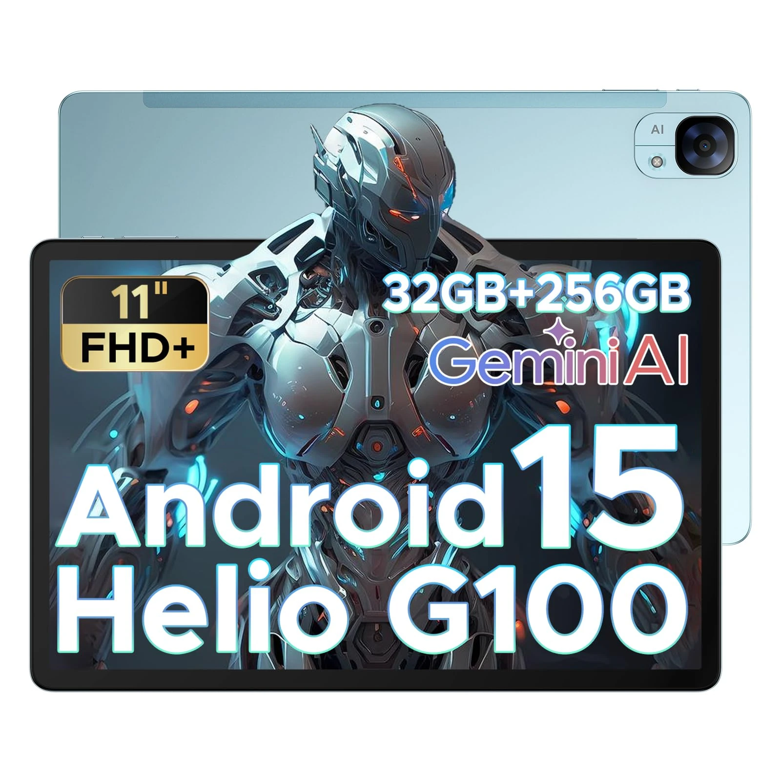 DOOGEE Tab E3 Android 15 AI Tablet 2025, 32GB+256GB/2TB, 11 Inch FHD+& 90 Hz, Helio G100 Gemini AI Gaming Tablet, 8800mAh Big Battery, 7.5mm Metal Body, Dual SIM Slot, 5G WIFI|GPS|BT5.2|Face ID,Blue