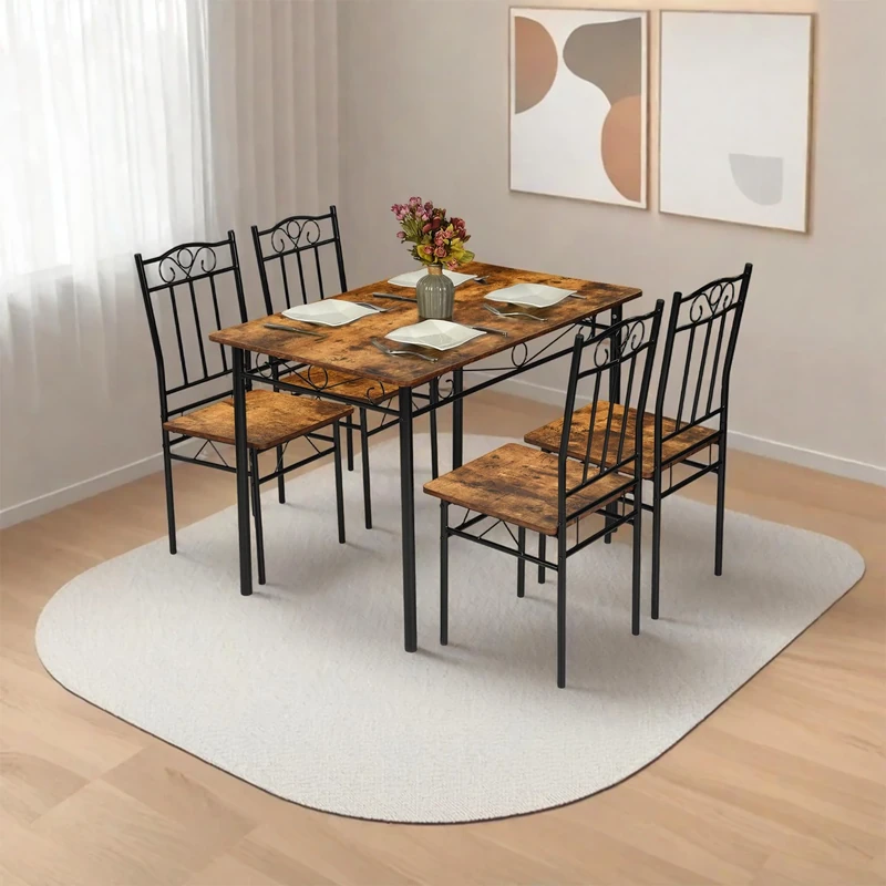 FurnitureR 5 Piece Dining Table and Chairs Set, Breakfast Kitchen Dining Set for 4, Rectangular Dining Table and 4 Chairs, Space Saving Design, Dining Table for Kitchen/Restaurant/Apartment, Vintage