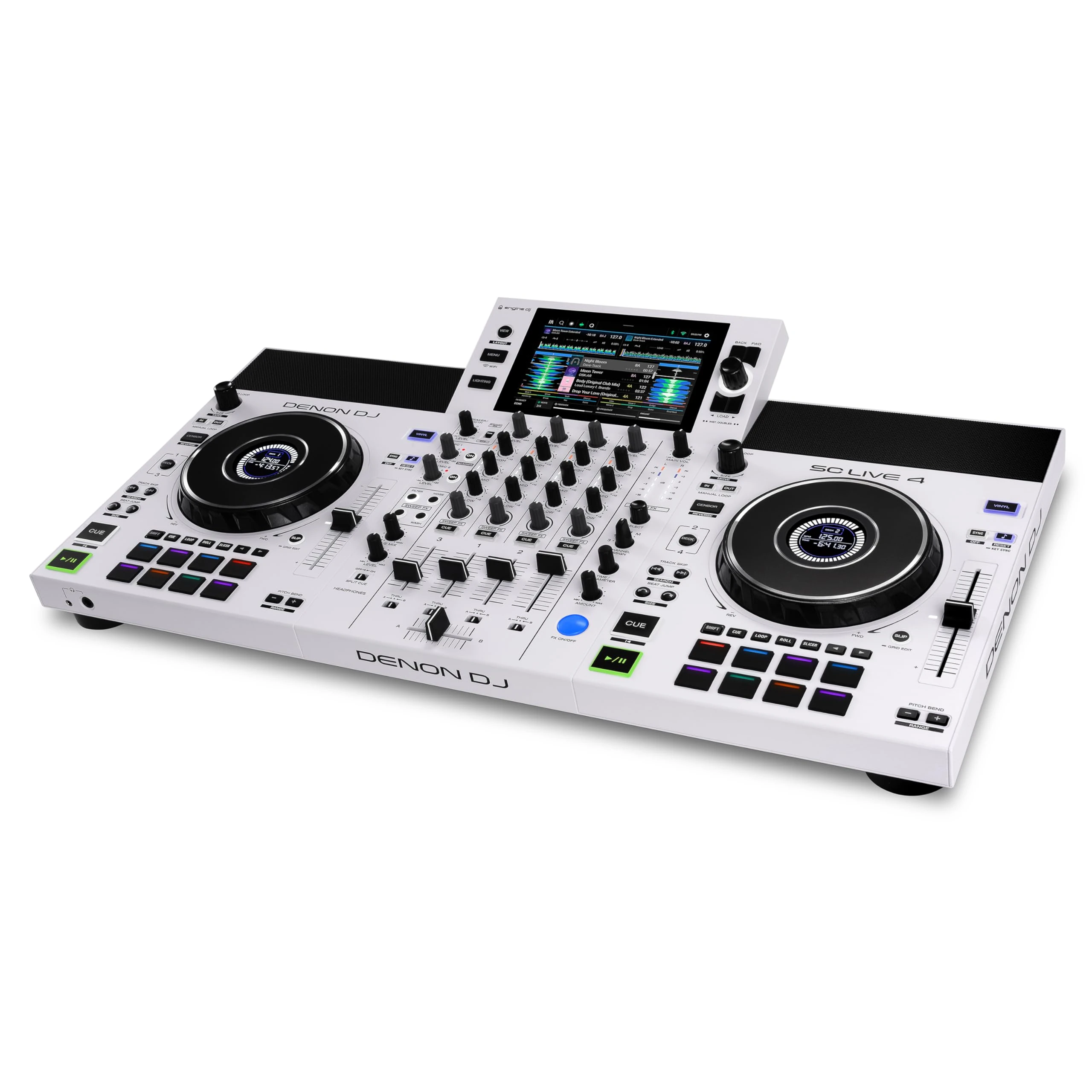 Denon DJ SC LIVE 4 WHITE - Standalone DJ Controller with Stems on 4-Decks, Wi-Fi Streaming, Build-in Speakers, Serato DJ and Virtual DJ Compatible