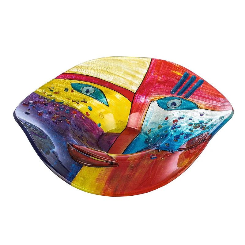 Glas Art Fashion Bowl – Glass – Multicoloured – Face Motif – Hand Painted – Width 49 cm – Decorative Bowl