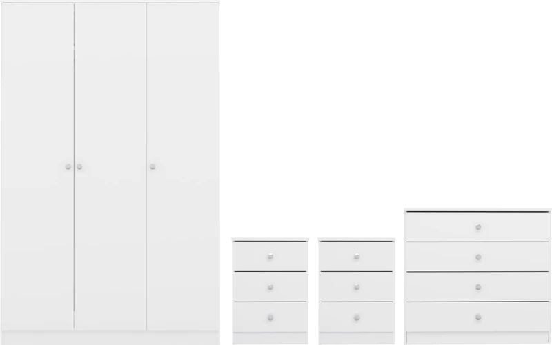 Seconique Denver 3 Door Wardrobe Bedroom Set in White Gloss
