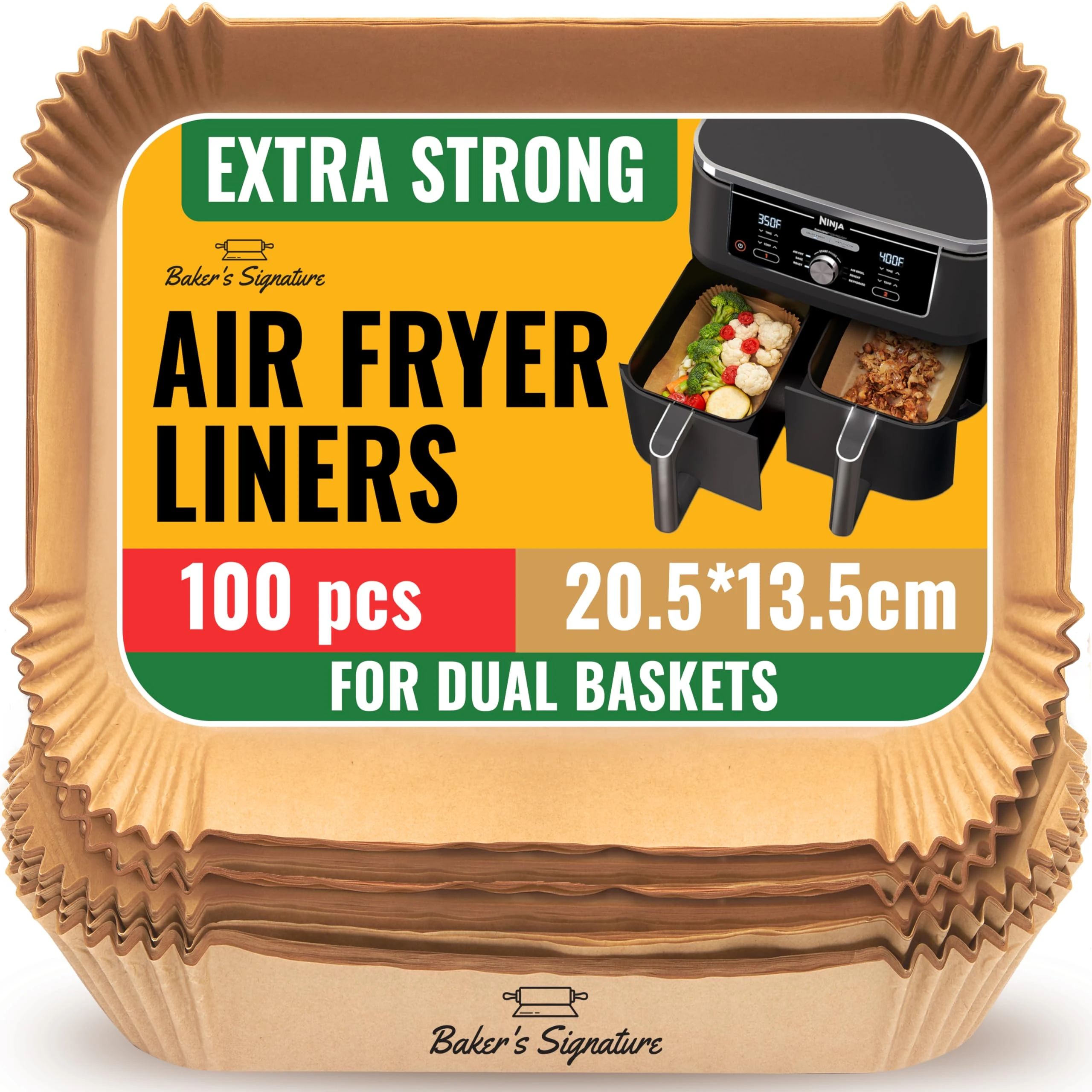 Air Fryer Liners 100pcs, Non-Stick Ninja Air Fryer Liners Disposable Compatible with Ninja Dual, AF300UK, AF400UK, Air Fryer Accessories for Tower, Salter & Other Dual Zone Fryers