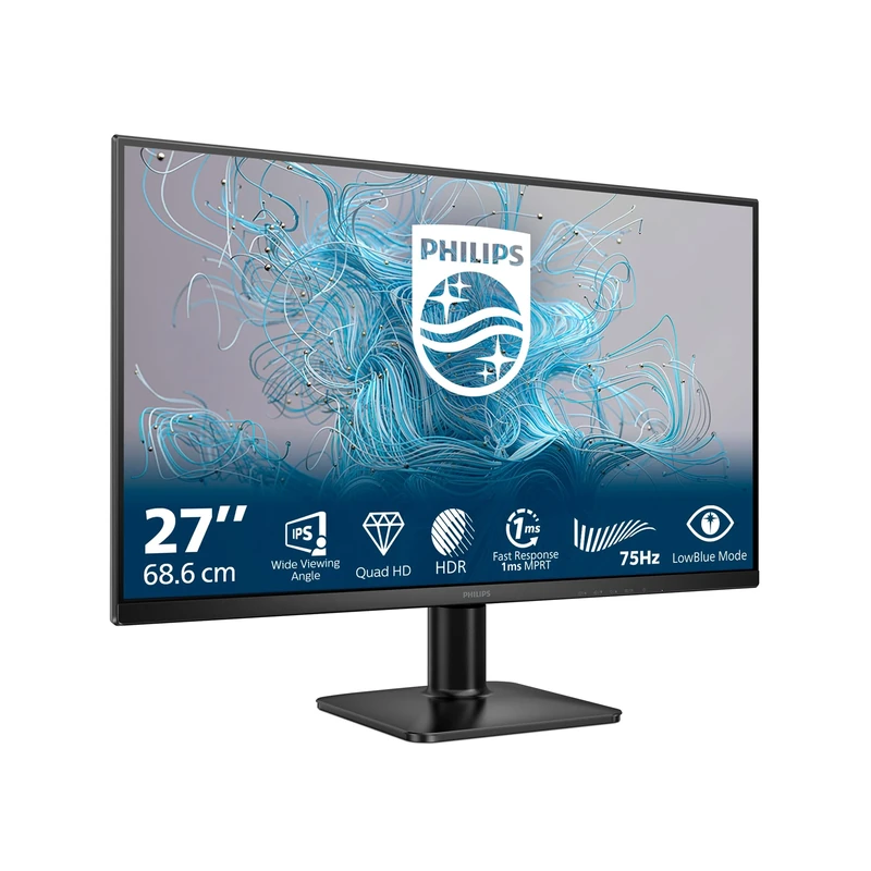 Philips 27E2N1500L 27 Inch QHD Monitor, 75Hz, IPS, 1ms MPRT, Adaptive Sync, HDR10, (2560x1440,HDMI 1x1.4,DP 1x 1.4) Black