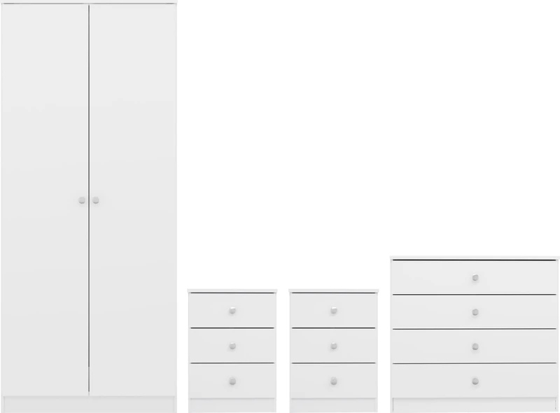 Seconique Denver 2 Door Wardrobe Bedroom Set in White Gloss