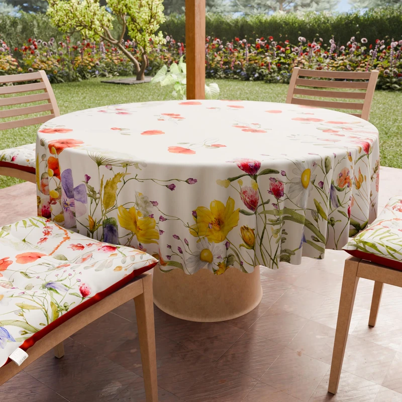 PETTI Artigiani Italiani - Anti-Stain Round Microfibre Tablecloth (Diameter 220 cm), Kitchen Table Cover for Round Table, Floral Design 10, 100% Made in Italy