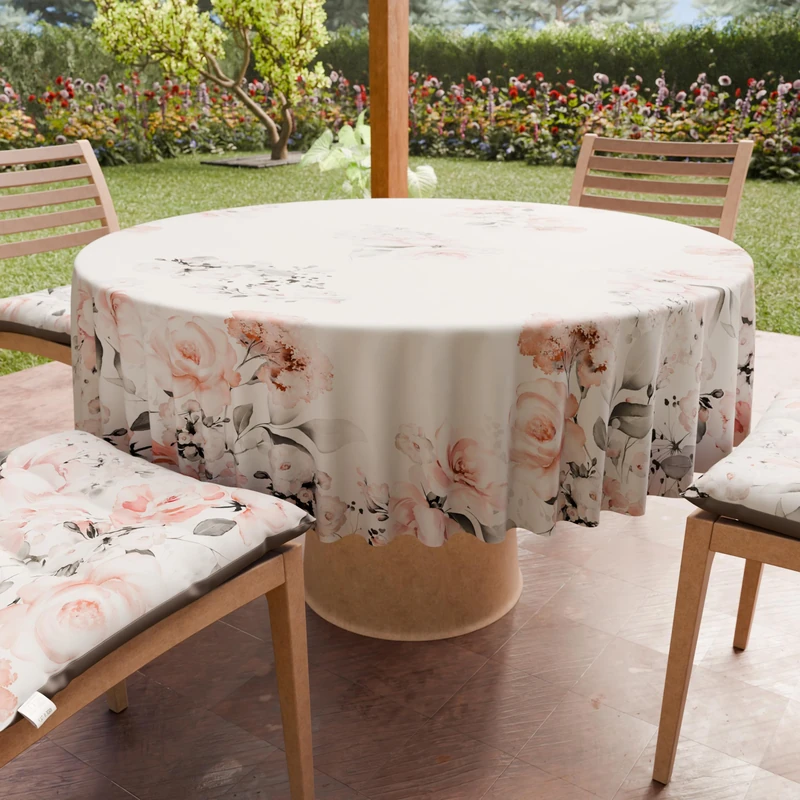 PETTI Artigiani Italiani - Anti-Stain Round Microfibre Tablecloth (Diameter 120 cm), Kitchen Table Cover for Round Table, Floral Design 17, 100% Made in Italy