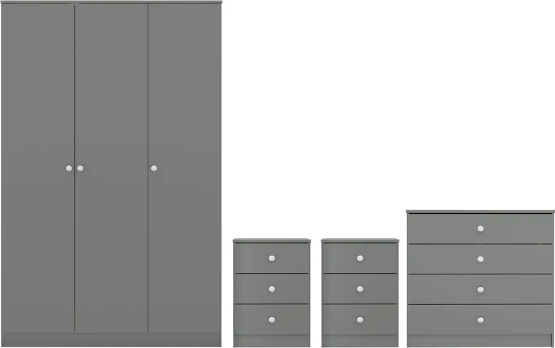 Seconique Denver 3 Door Wardrobe Bedroom Set in Grey Gloss
