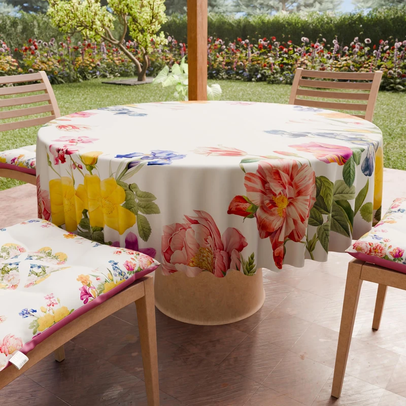 PETTI Artigiani Italiani - Anti-Stain Round Microfibre Tablecloth (Diameter 220 cm), Kitchen Table Cover for Round Table, Floral Design 30, 100% Made in Italy