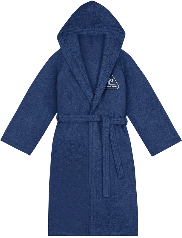 Cressi Cotton Bathrobe Blue Navy/White S/M - Sports Bathrobe with Hood in Cotton Terry Cloth, Blue Navy/White, S/M, Unisex