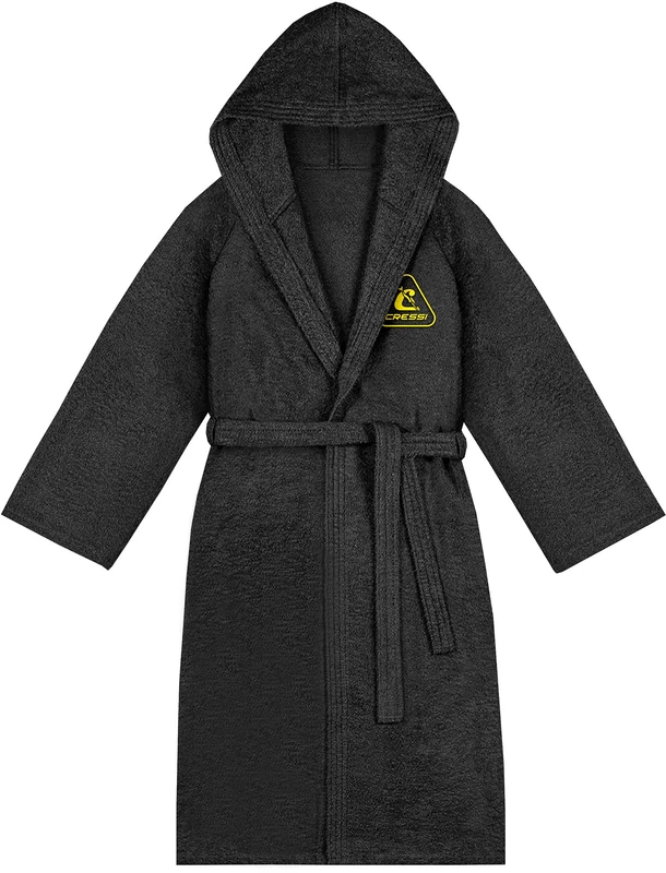Cressi Cotton Bathrobe Black/Yellow L/XL - Sports Bathrobe with Hood in Cotton Terry Cloth, Black/Yellow, L/XL, Unisex
