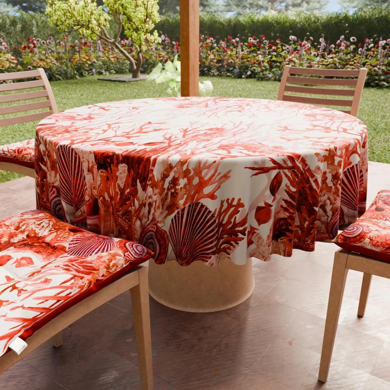 PETTI Artigiani Italiani - Anti-Stain Round Microfibre Tablecloth (Diameter 160 cm), Kitchen Table Cover for Round Table, Red Coral Design, 100% Made in Italy