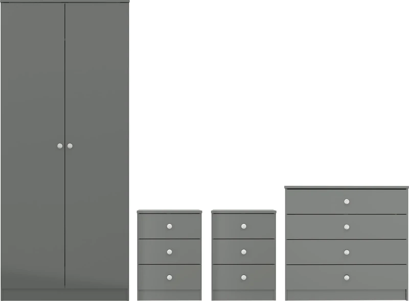 Seconique Denver 2 Door Wardrobe Bedroom Set in Grey Gloss