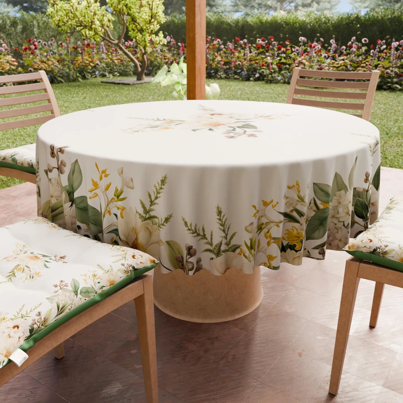 PETTI Artigiani Italiani - Anti-Stain Round Microfibre Tablecloth (Diameter 180 cm), Kitchen Table Cover for Round Table, Botanical Design, 100% Made in Italy