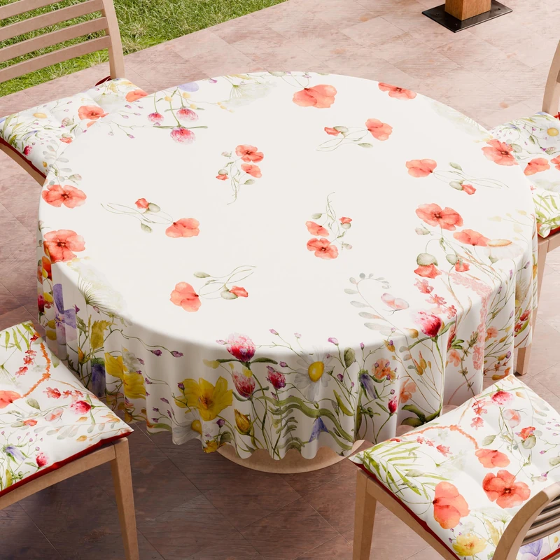 PETTI Artigiani Italiani - Anti-Stain Round Microfibre Tablecloth (Diameter 200 cm) Kitchen Table Cover for Round Table, Floral Design 10, 100% Made in Italy