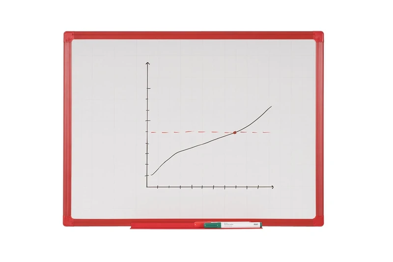 Bi-Office Maya Non-Magnetic Gridded Whiteboard, Dry Erase Surface, Red Plastic Frame, 2400 x 1200 mm