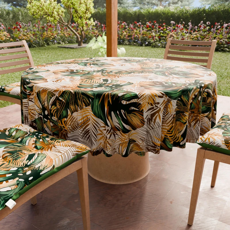 PETTI Artigiani Italiani - Anti-Stain Round Microfibre Tablecloth (Diameter 160 cm), Kitchen Table Cover for Round Table, Tropical 04 Design, 100% Made in Italy