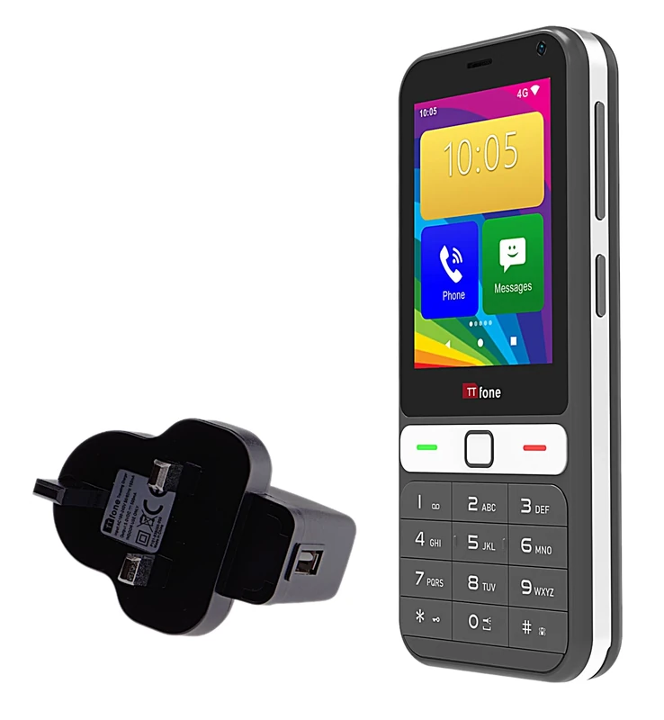 TTfone TT280 – Simple 4G Dual SIM Bar Phone with Android, 2.8" Touchscreen, Keypad, 2MP Camera, USB-C - Easy to Use Unlocked Mobile (with Mains Charger)
