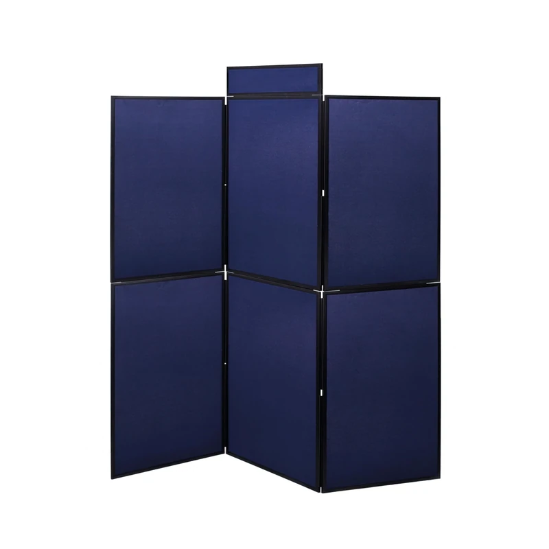Bi-Office Floor Standing 6 Panel Display Board Blue Loop Nylon with Header, 1800x1800 mm