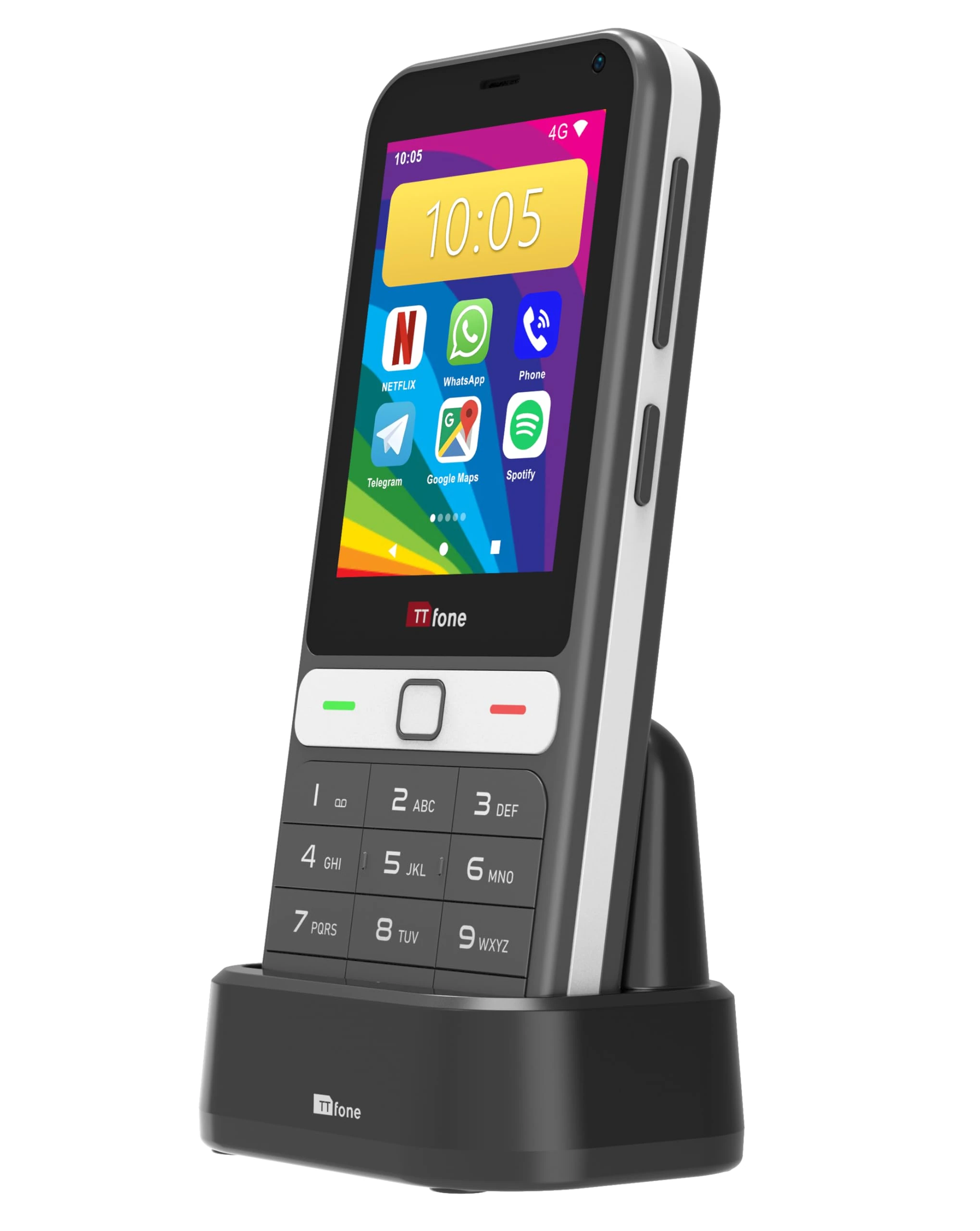 TTfone TT280 – Simple 4G Dual SIM Bar Phone with Android, 2.8" Touchscreen, Keypad, 2MP Camera, USB-C - Easy to Use Unlocked Mobile (with Dock Charger)