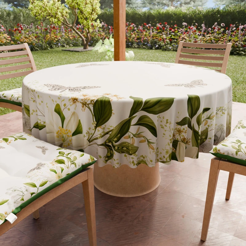 PETTI Artigiani Italiani - Anti-Stain Round Microfibre Tablecloth (Diameter 160 cm), Kitchen Table Cover for Round Table, Floral Design, 100% Made in Italy