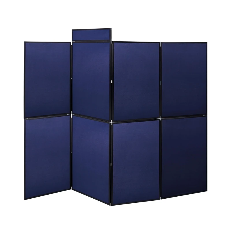 Bi-Office Floor Standing 8 Panel Display Board Blue Loop Nylon with Header, 2400x1800 mm